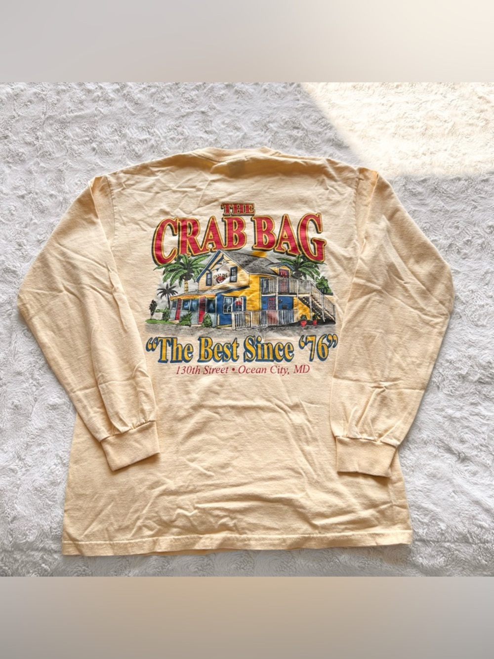 Ocean City Maryland Shirt Tee Mens Medium Yellow Crab Bag Beachy MD Fish 130th